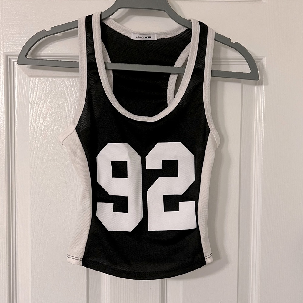 Fashion Nova Black & White Razor Back Tank Top